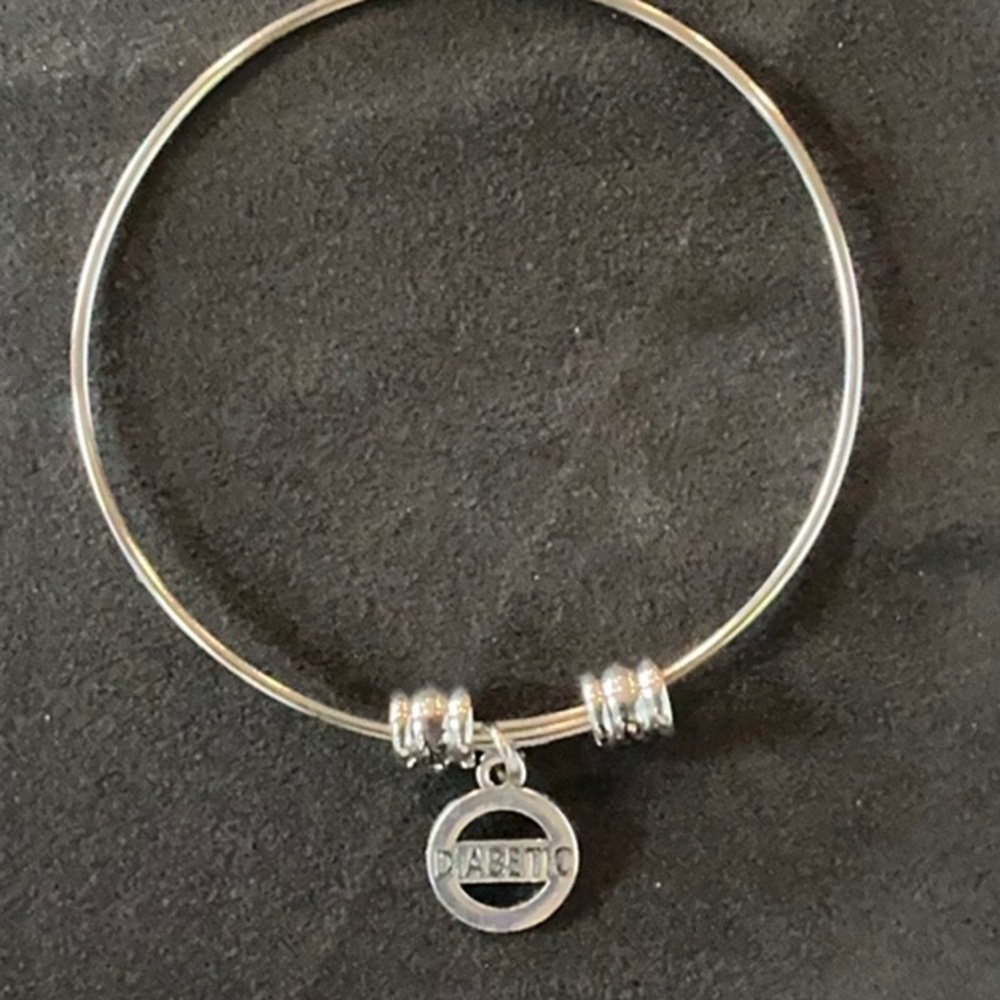 Silver Tone Bangle Bracelet with Diabetic Charm